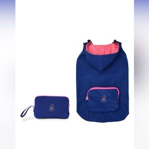 🐾GOO-EEZ Hooded Packable Poncho Dog Raincoat, Navy/Pink, NIB, X-Small  🐕‍🦺
